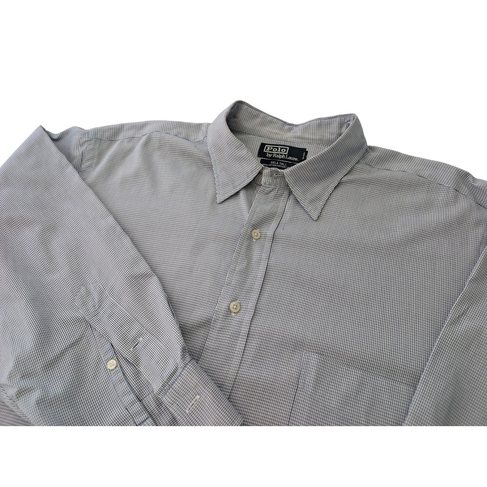 VTG Polo Ralph Lauren Men Big & Tall 18.5 32/33 Blue Check Pinpoint Oxford Shirt